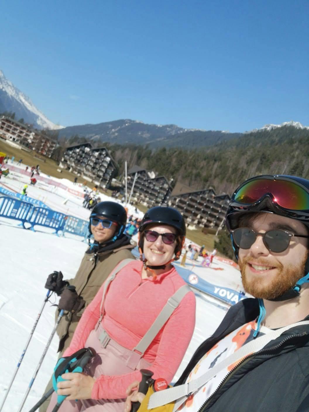 Me, Ester, and Will on the slopes